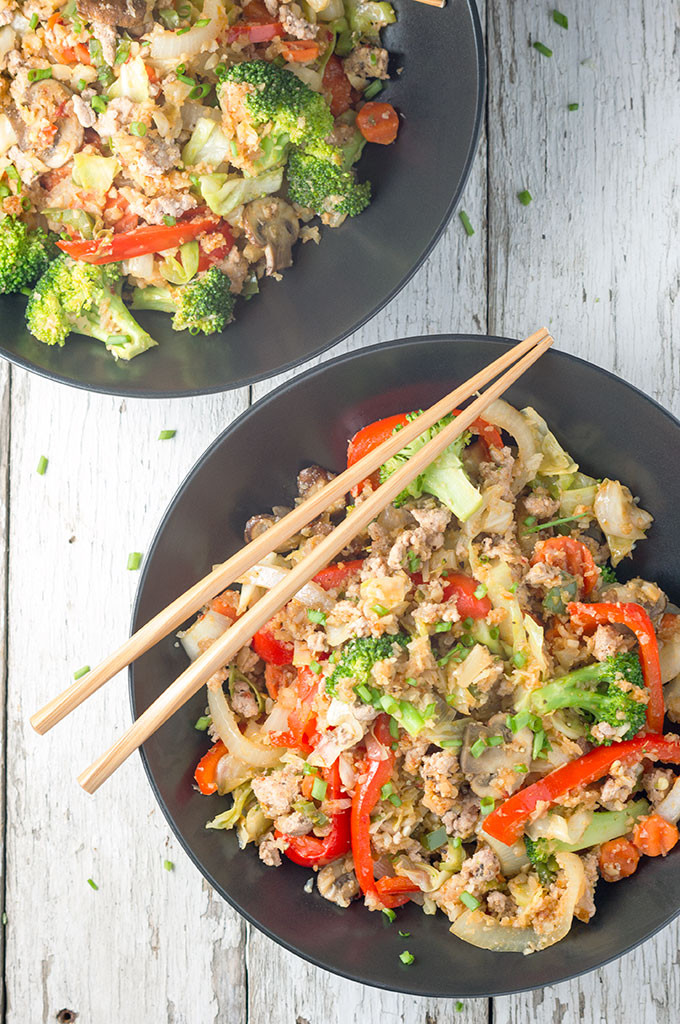 Cauliflower Rice Stir Fry
 Cauliflower "Rice" Stir fry with Ground Pork Bound By Food