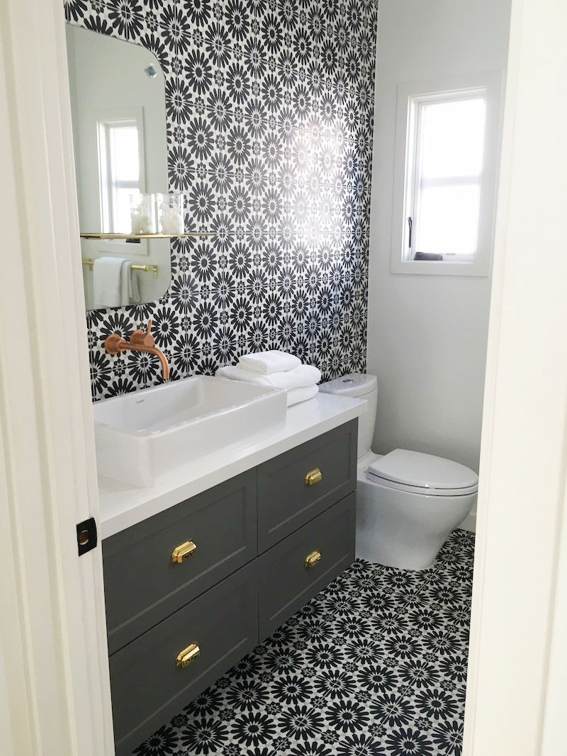 Cement Tiles Bathroom
 Black and White Cement Tile Bathroom