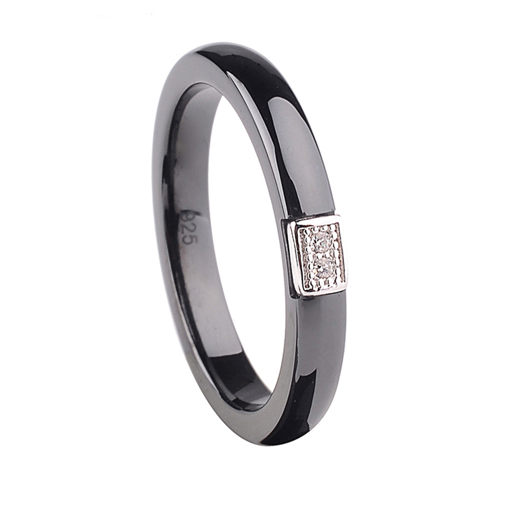 Ceramic Wedding Rings
 Polished Black White Ceramic Ring 925 Sterling Silver&CZ