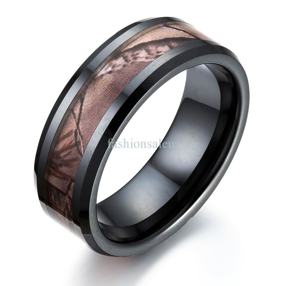 Ceramic Wedding Rings
 Fashion 8mm Black Camouflage Ceramic Ring Womens Mens