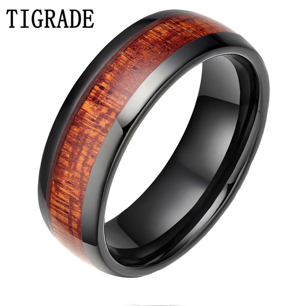 Ceramic Wedding Rings
 TIGRADE 8MM Black Red Wood Grain Ceramic Ring Men Wedding