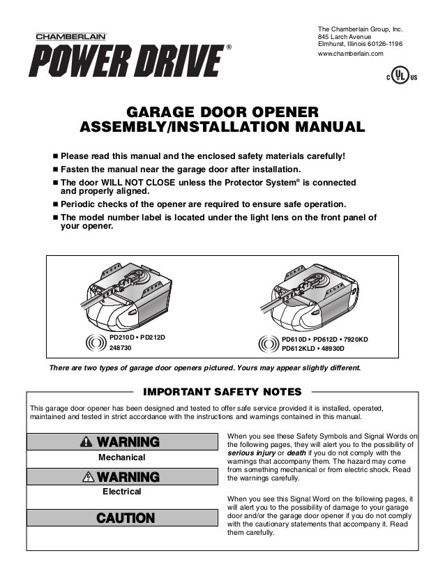 Chamberlain Garage Door Manuals
 Chamberlain Garage Door Opener Manual