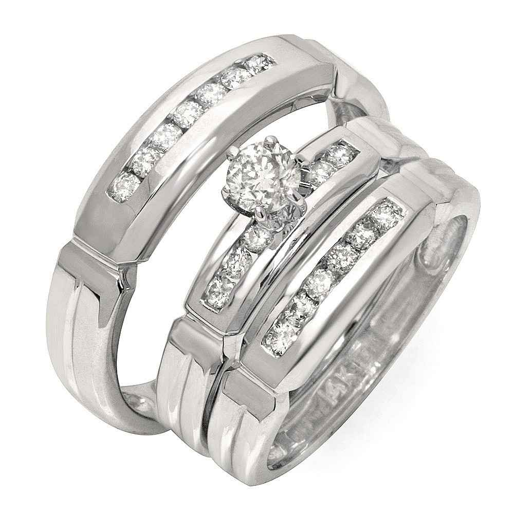 Cheap Wedding Rings For Her And Him
 Luxurious Trio Marriage Rings Half Carat Round Cut Diamond