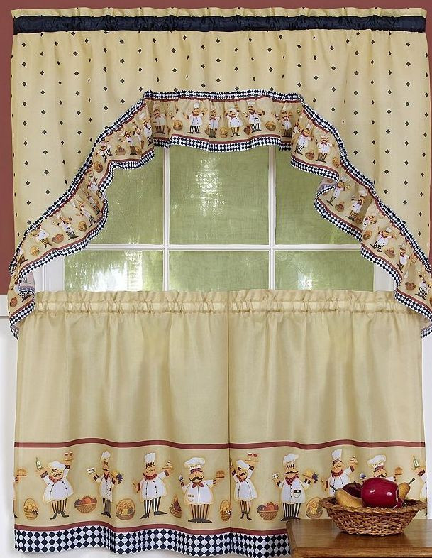 Chef Kitchen Curtains
 Fat Chef Kitchen Curtains Cucina Set 2 Tiers 57" x 36