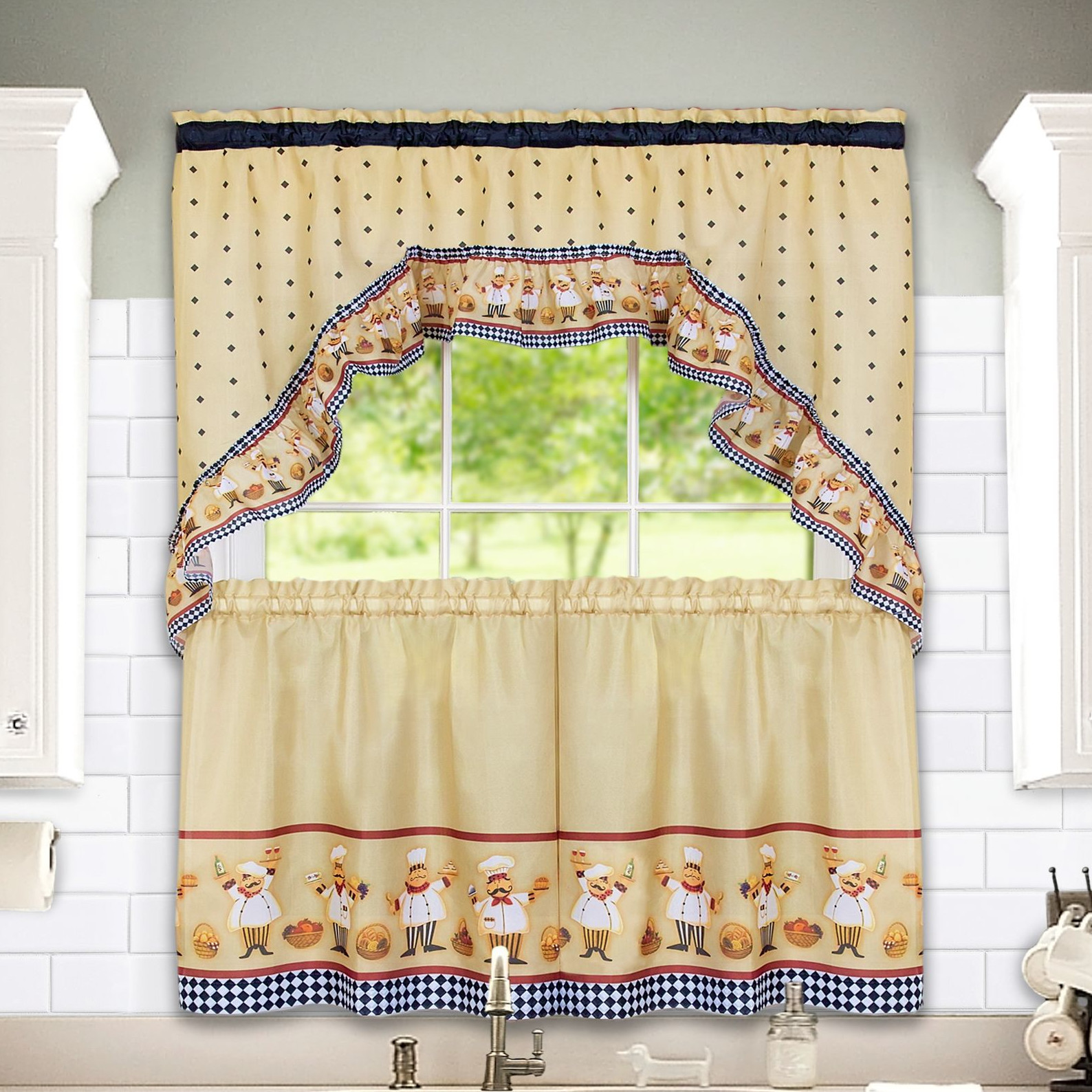 Chef Kitchen Curtains
 Happy Chef Kitchen Curtain Tier & Swag Set 36 in Long