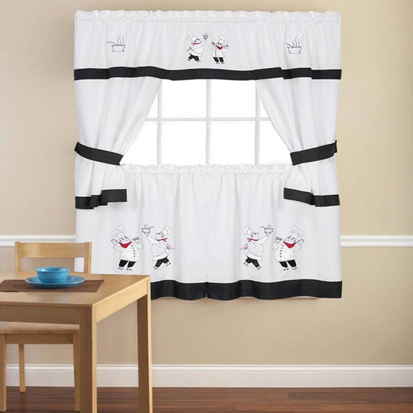 Chef Kitchen Curtains
 Shop Embroidered Chef Black 5 piece Kitchen Curtain Set