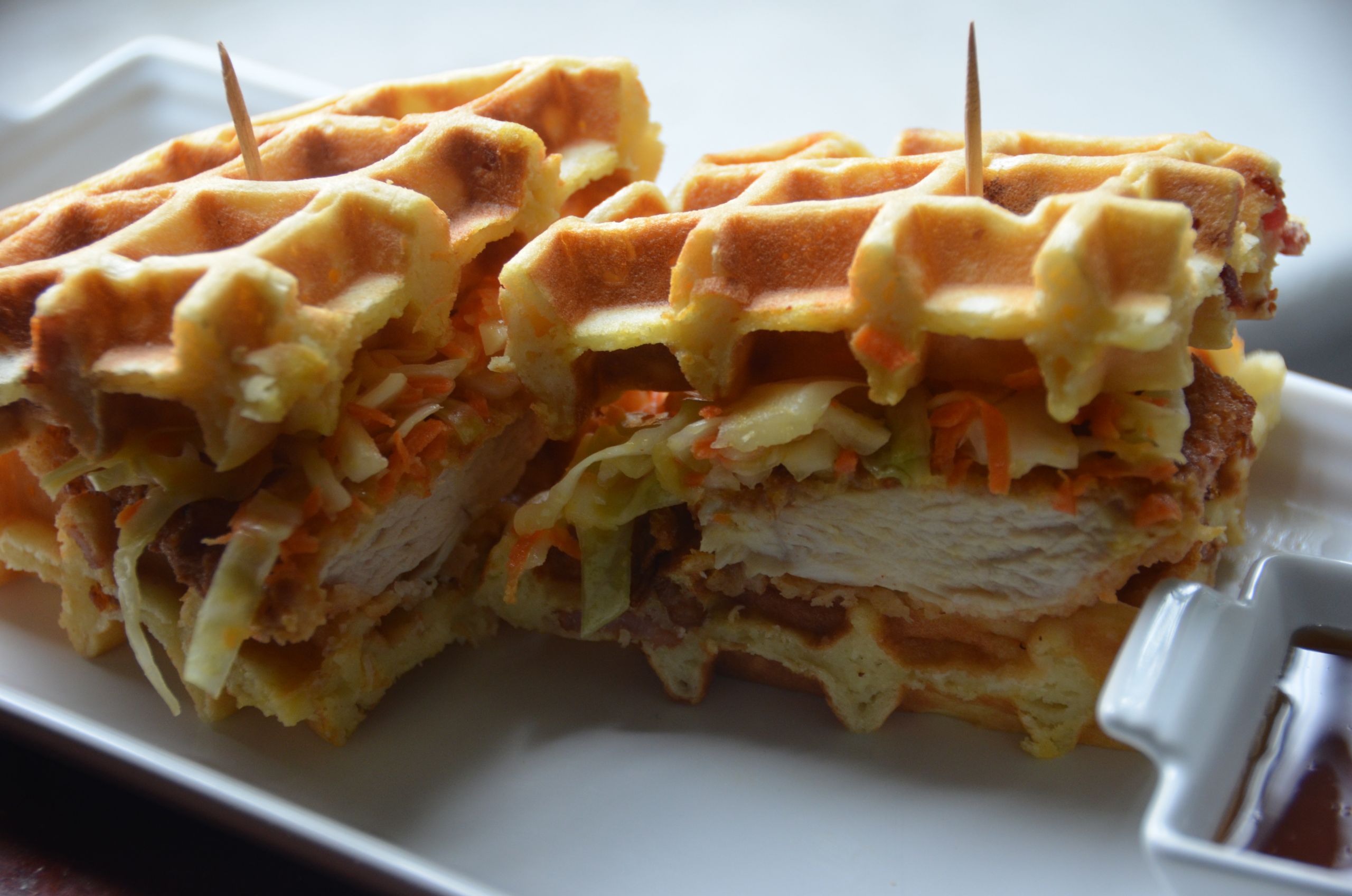 Chicken And Waffles Sandwich
 Chicken and Bacon Waffle Sandwiches – Candice Birdsong
