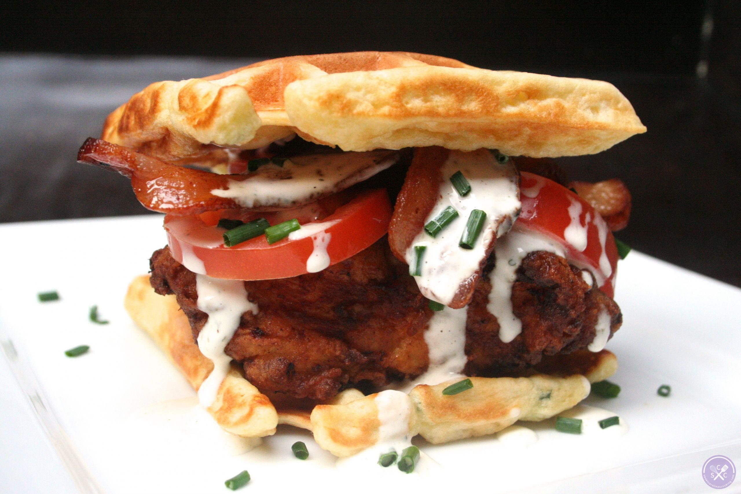 Chicken And Waffles Sandwich
 all in [fried chicken & waffle sandwich w bacon ranch