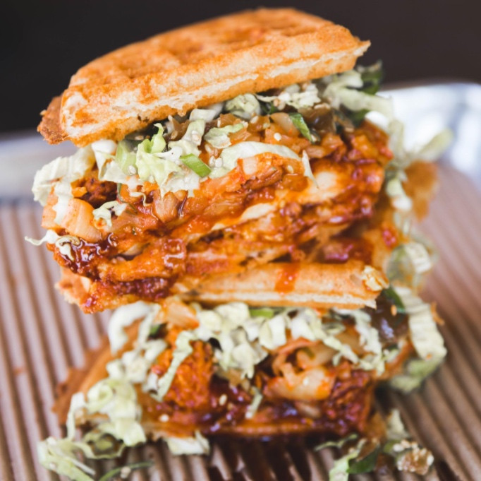 Chicken And Waffles Sandwich
 This Korean Barbecue Chicken & Waffle Sandwich Is About To