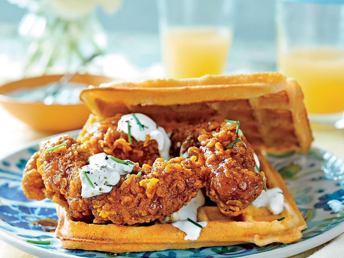 Chicken And Waffles Sandwich
 Hot Chicken & Waffle sandwiches with Chive Cream Recipe
