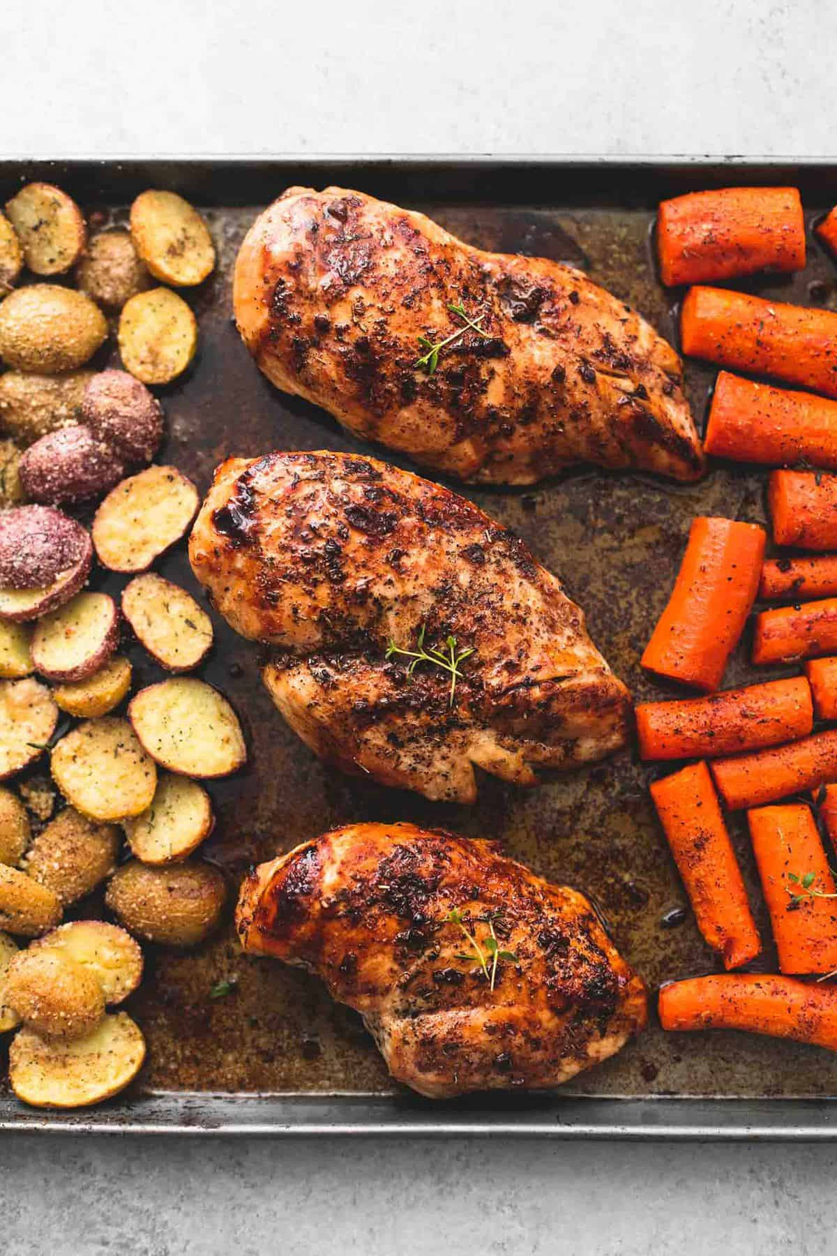 Chicken Breast Sheet Pan Dinner
 Sheet Pan Balsamic Chicken with Potatoes and Carrots