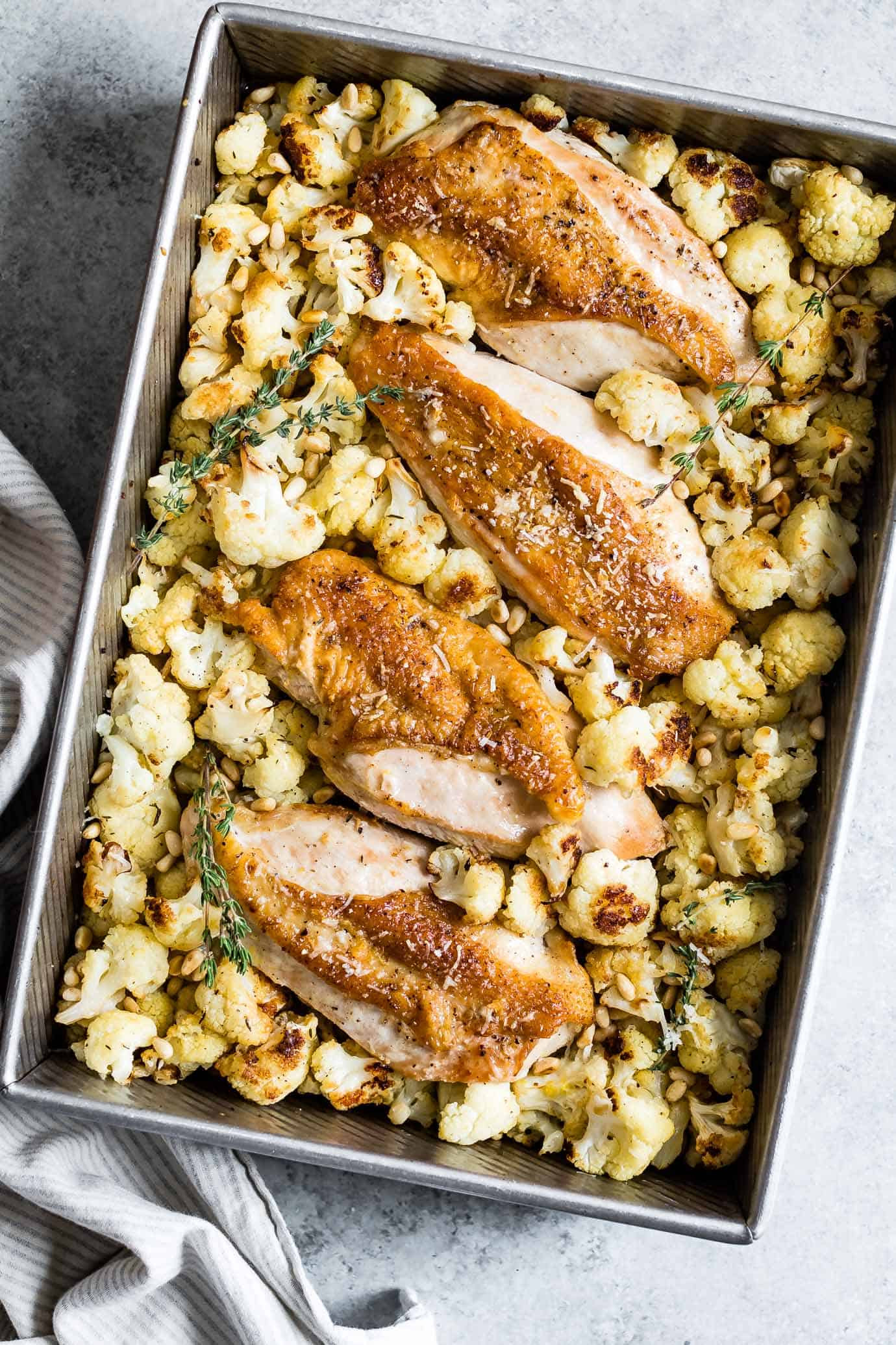 Chicken Breast Sheet Pan Dinner
 Parmesan Roasted Cauliflower and Chicken Sheet Pan Dinner