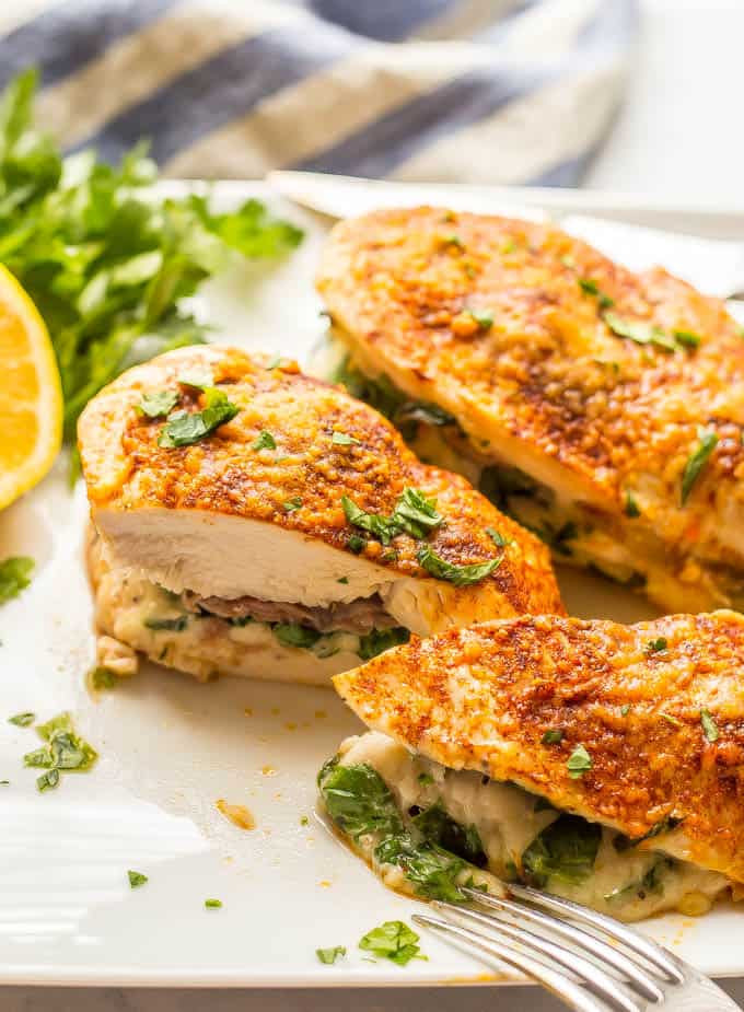 Chicken Breasts Stuffed With Spinach And Cheese
 Chicken breasts stuffed with prosciutto spinach and