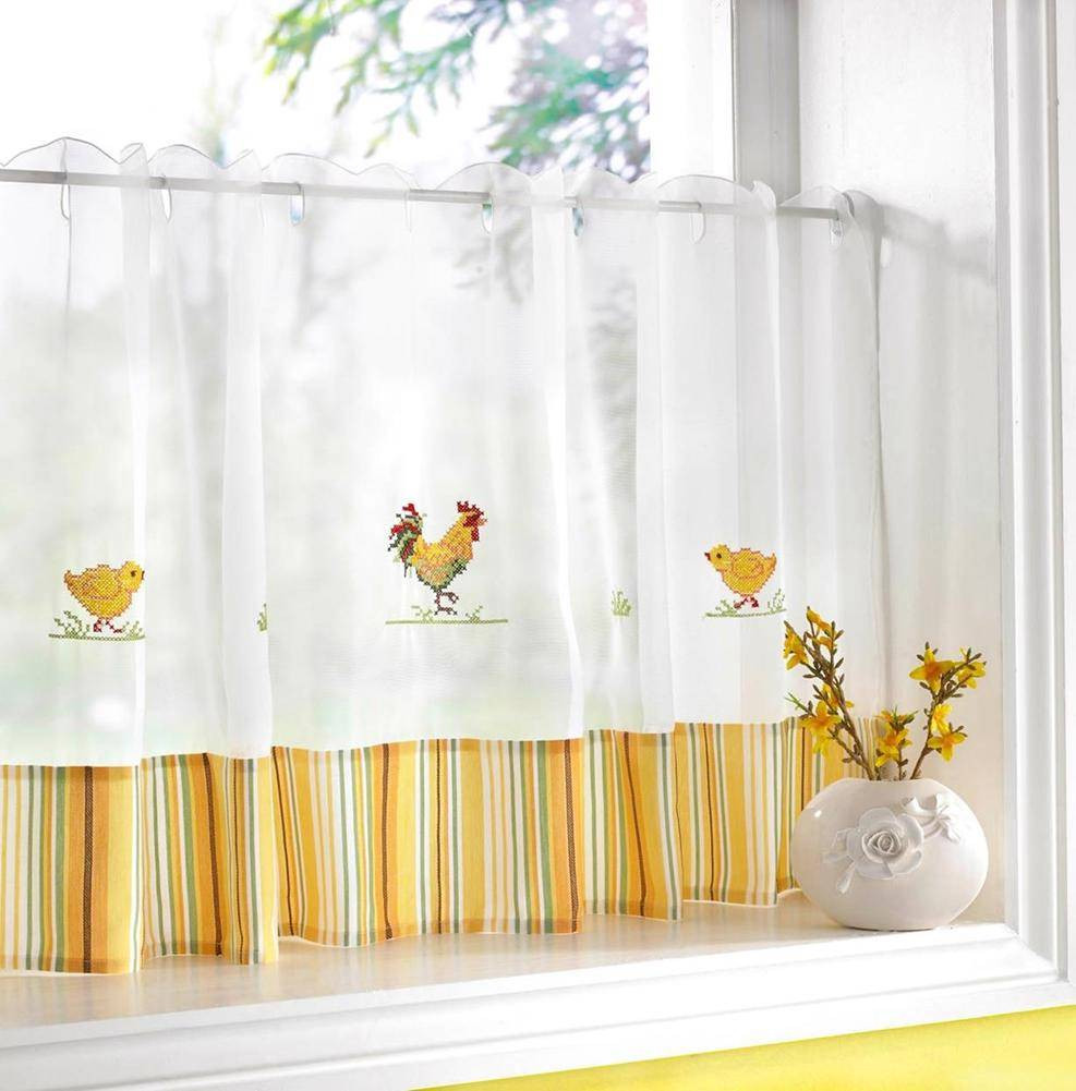Chicken Kitchen Curtains Awesome Chickens Amp Roosters Voile Cafe Net Curtain Panel Kitchen Of Chicken Kitchen Curtains 