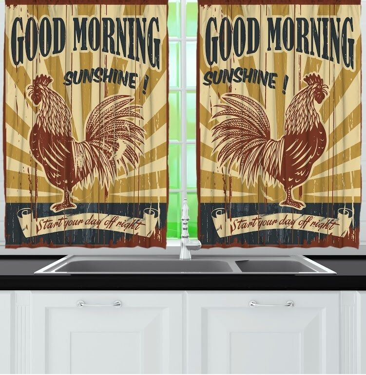 Chicken Kitchen Curtains
 Rooster Kitchen CURTAIN Panel Set Good Morning Sunshine