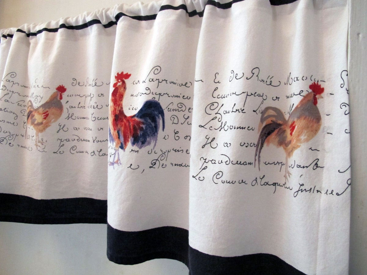 Chicken Kitchen Curtains
 French Country Valance Roosters Chickens Window Treatment