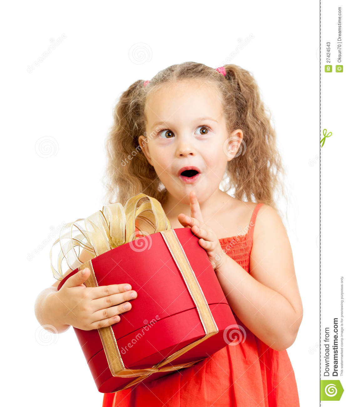 Child Gifts
 Happy Kid Girl Holding Red Gift Box Stock Image Image of