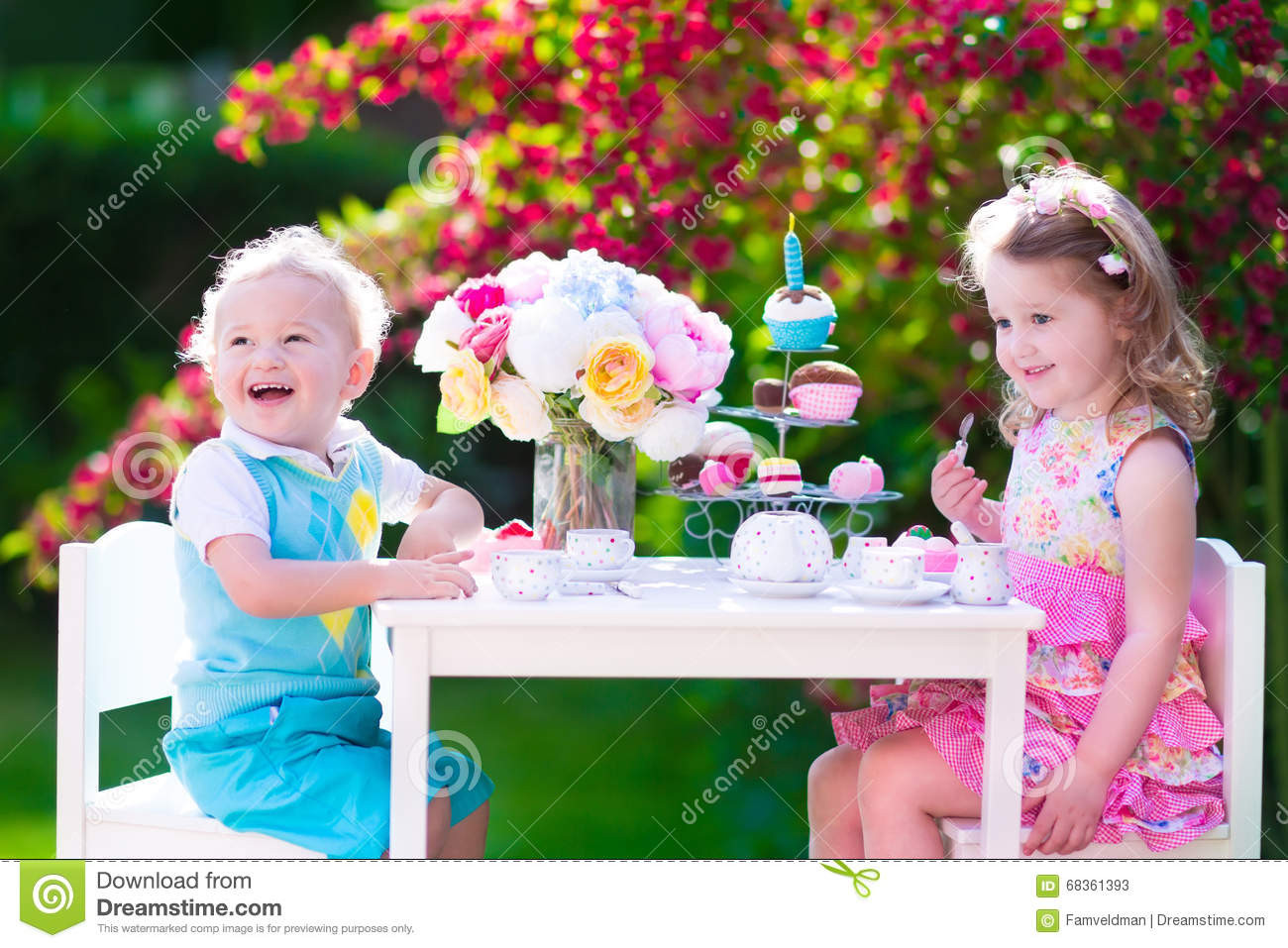 Child Tea Party Birthday
 Kids Having Fun At Garden Tea Party Stock Image Image of