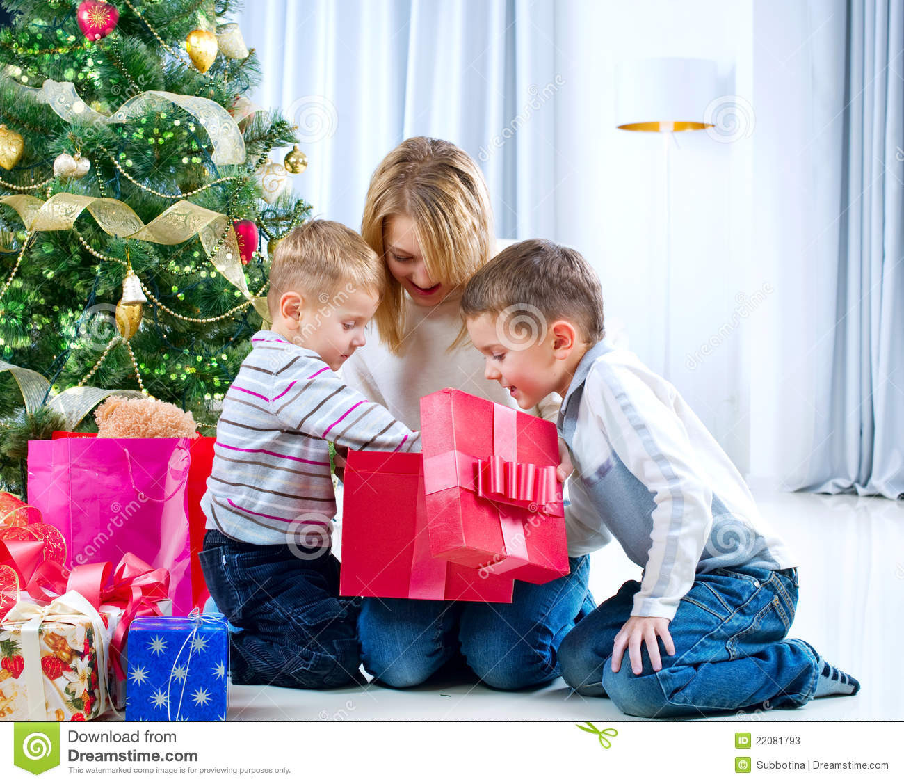 Children Are Gifts
 Happy Kids With Christmas Gifts Stock s Image