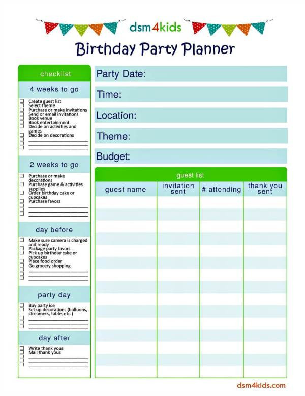 Children Party Planning
 Kids Birthday Party Planner Printable dsm4kids