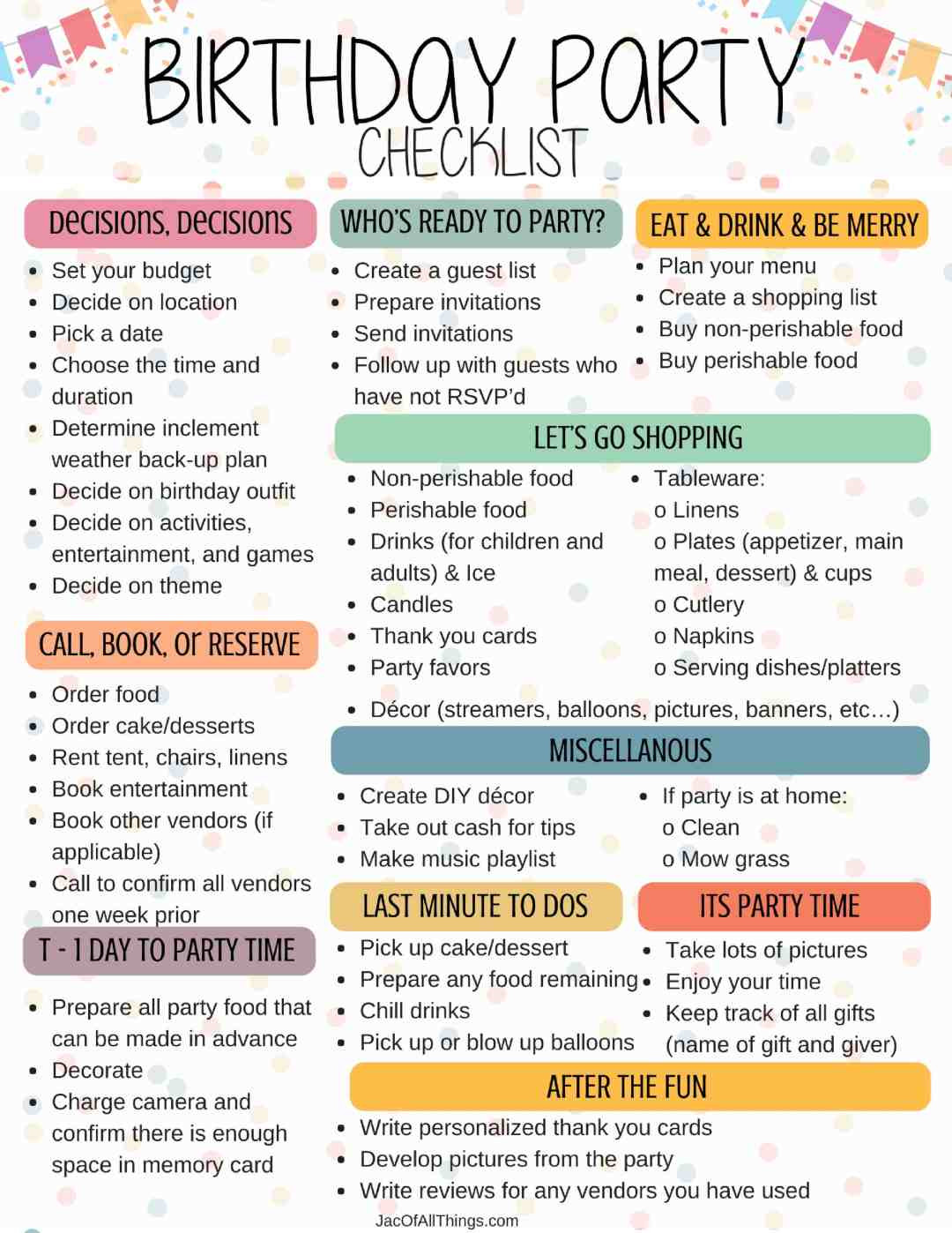 Children Party Planning
 How to Plan a Birthday Party Checklist Free Printable