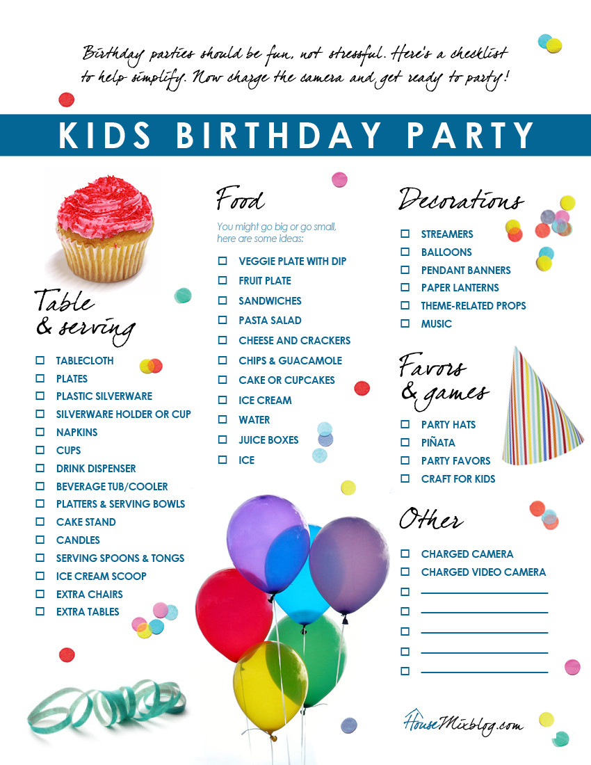 Children Party Planning
 Kids birthday party checklist