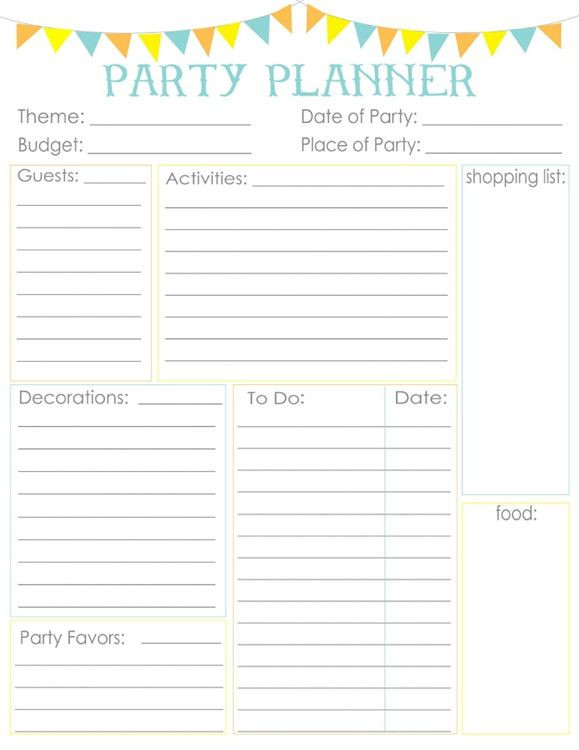 Children Party Planning
 Birthday Party Planner Printable Planner