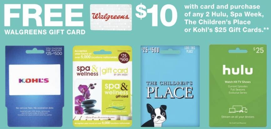 Children Place Gift Card Balance
 Walgreens $50 Kohls Hulu Spa Week The Children s Place