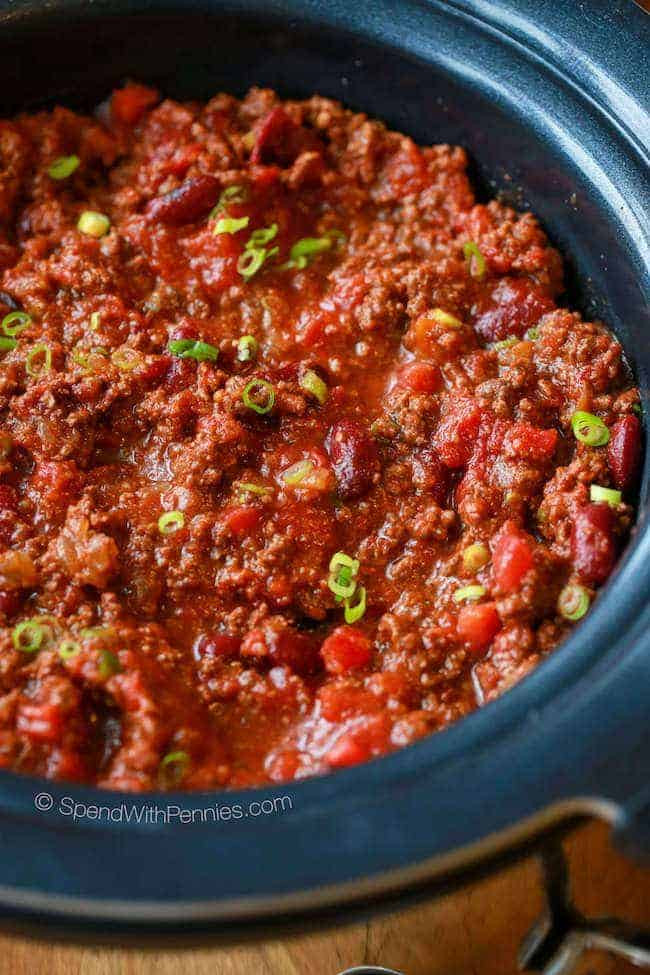 Chili Recipes Crock Pot Ground Beef
 Easy Crock Pot Chili Recipe Spend With Pennies