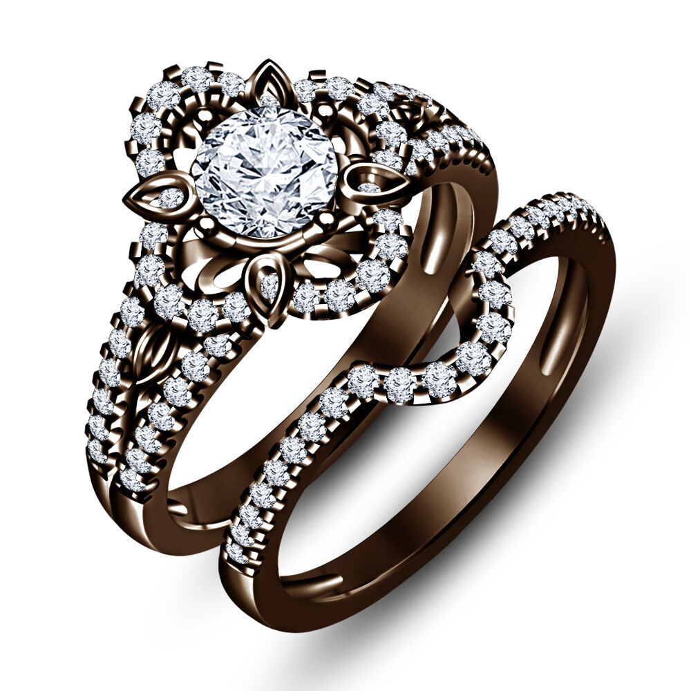 Chocolate Diamond Wedding Ring Sets
 1 1 2 Ct Simulated Diamond Chocolate Color 925 Silver