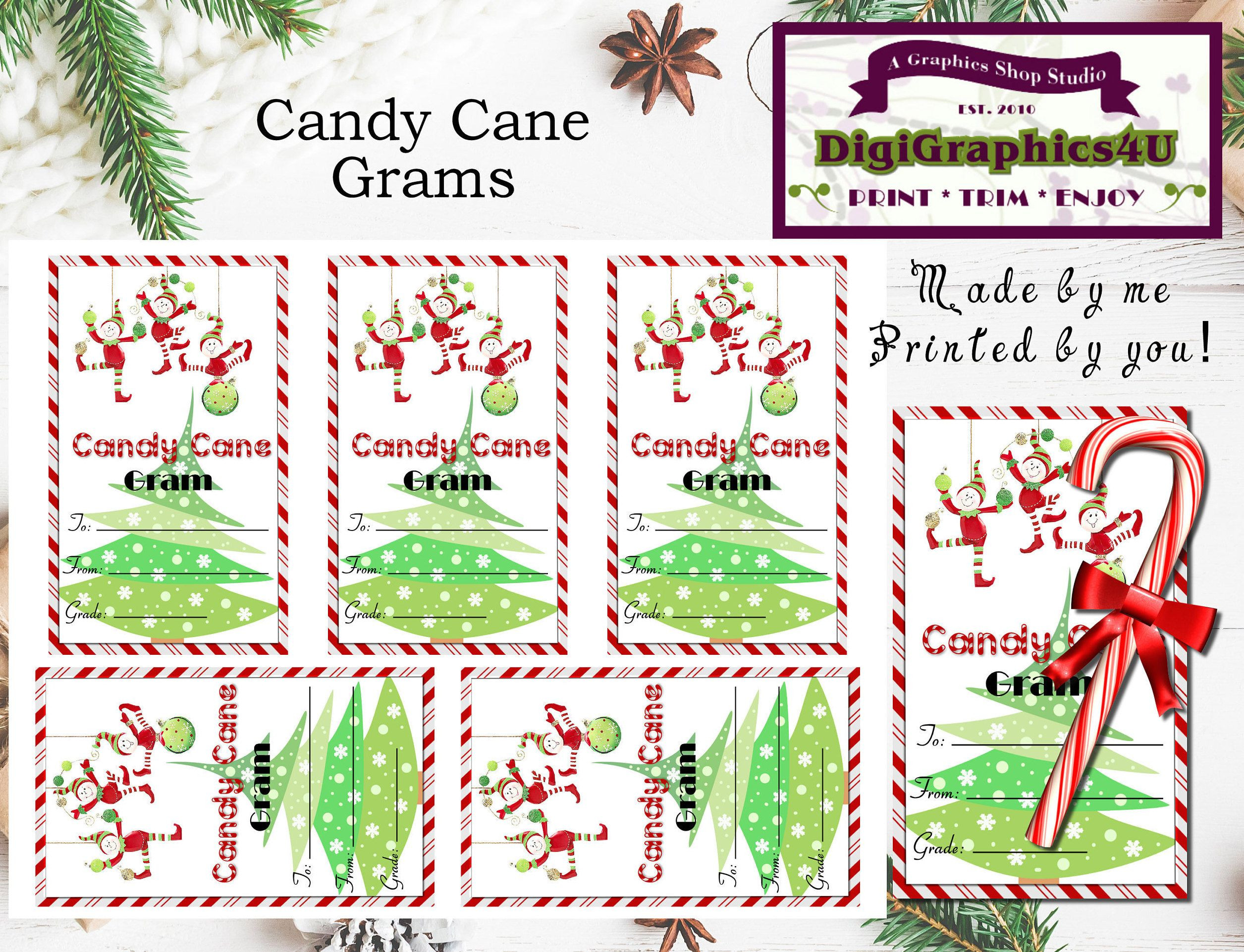 Christmas Candy Grams
 Elf Christmas or Holiday Candy Cane Grams Tag Candycane