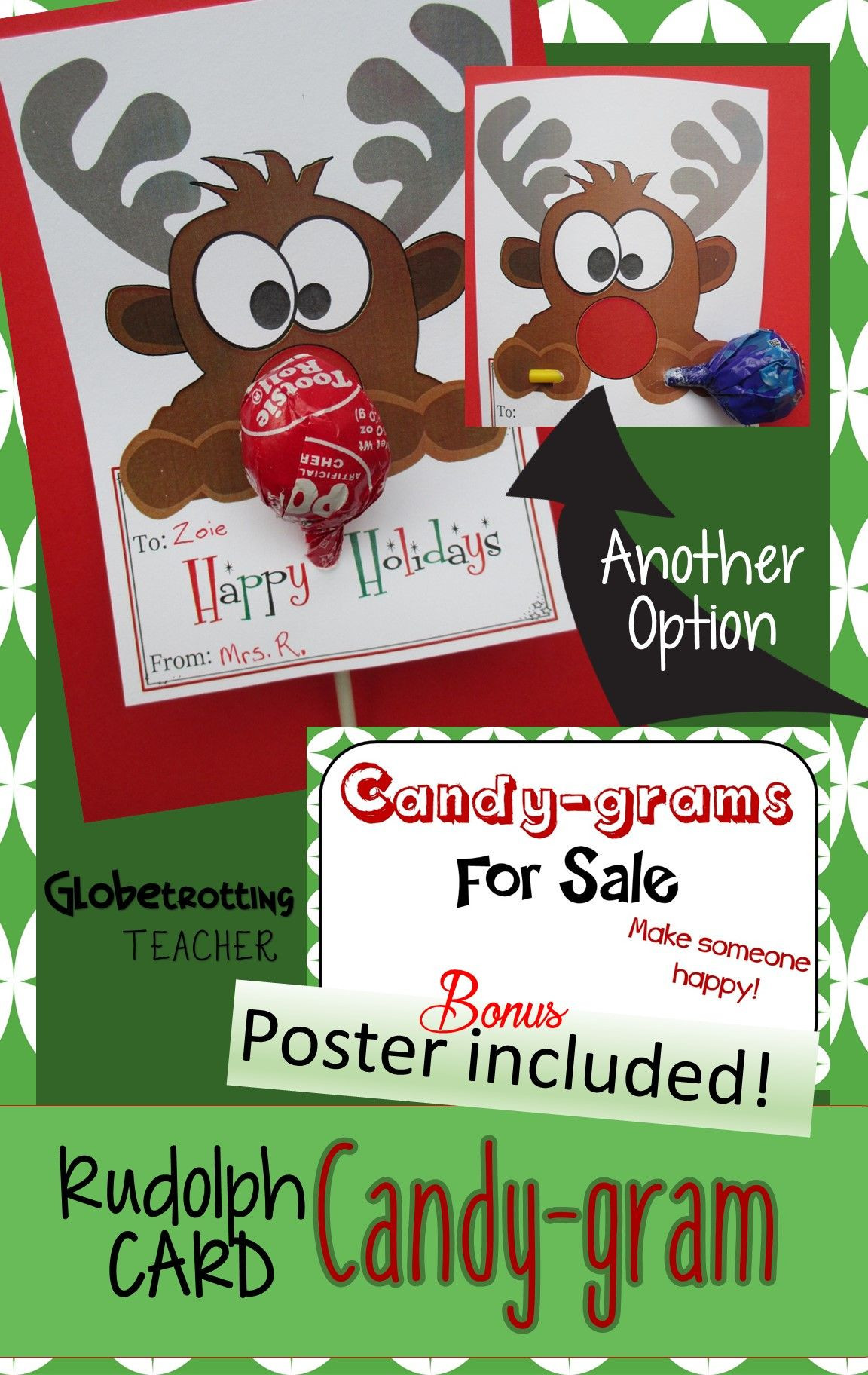 Christmas Candy Grams
 Holiday Cards Rudolph Candy Gram Christmas Lollipop Card