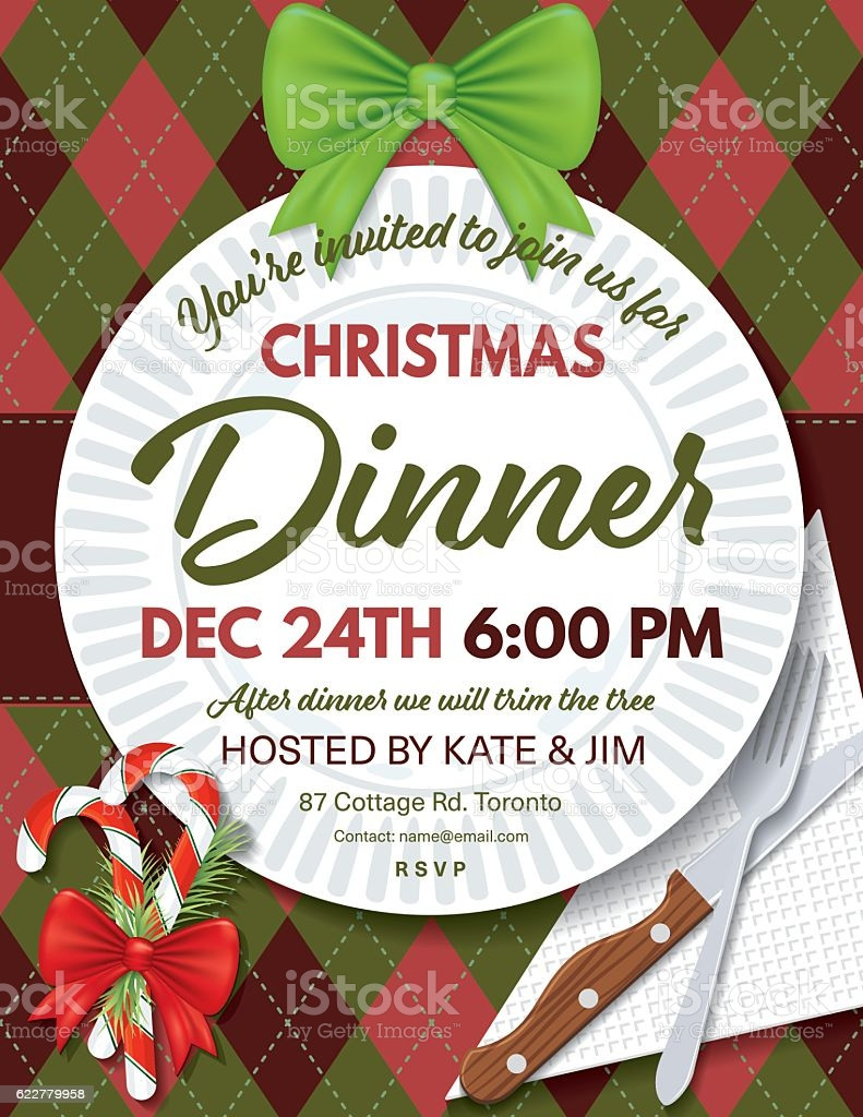 Christmas Dinner Invitation
 Argyle Tablecloth Christmas Dinner Invitation Template
