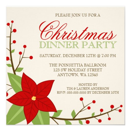 Christmas Dinner Invitation
 Modern Poinsettia Christmas Holiday Dinner Party 5 25