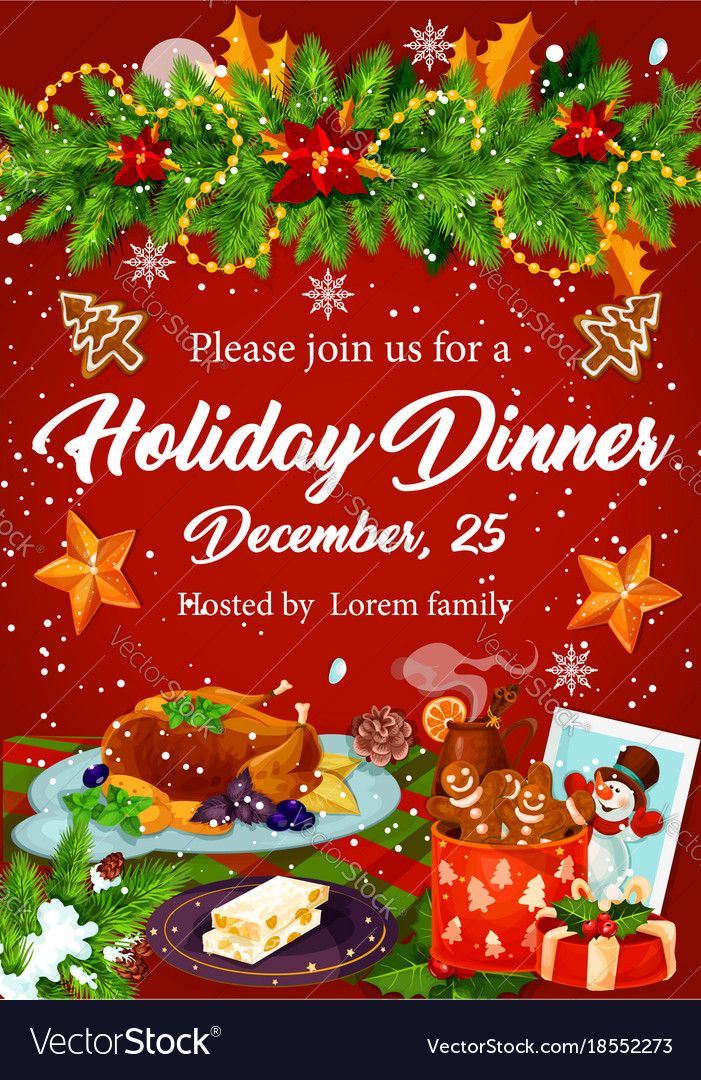 Christmas Dinner Invitation
 Christmas dinner invitation for xmas party design Vector Image