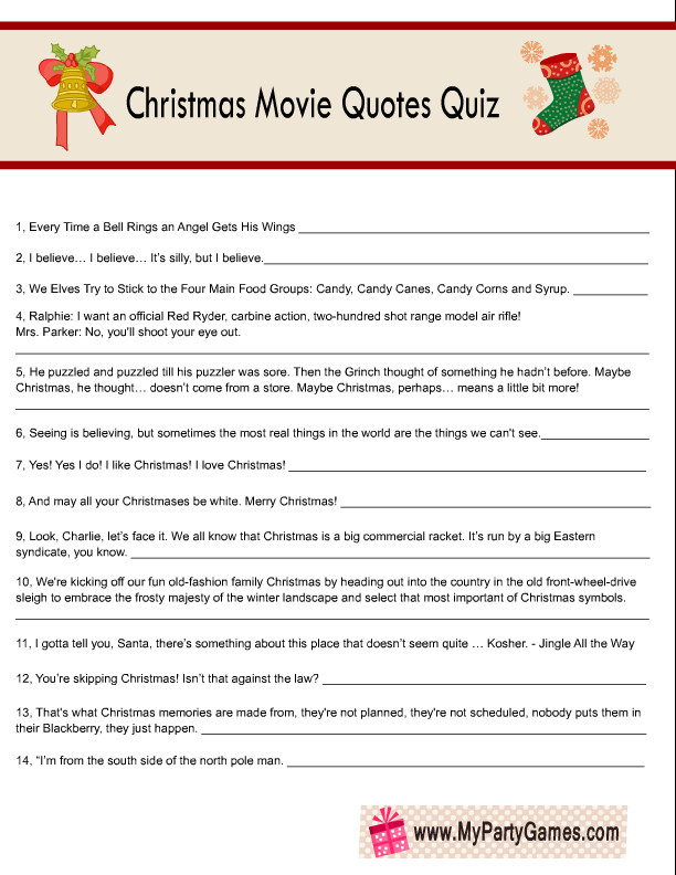 Christmas Movie Quote Game
 Free Printable Christmas Movie Quotes Quiz