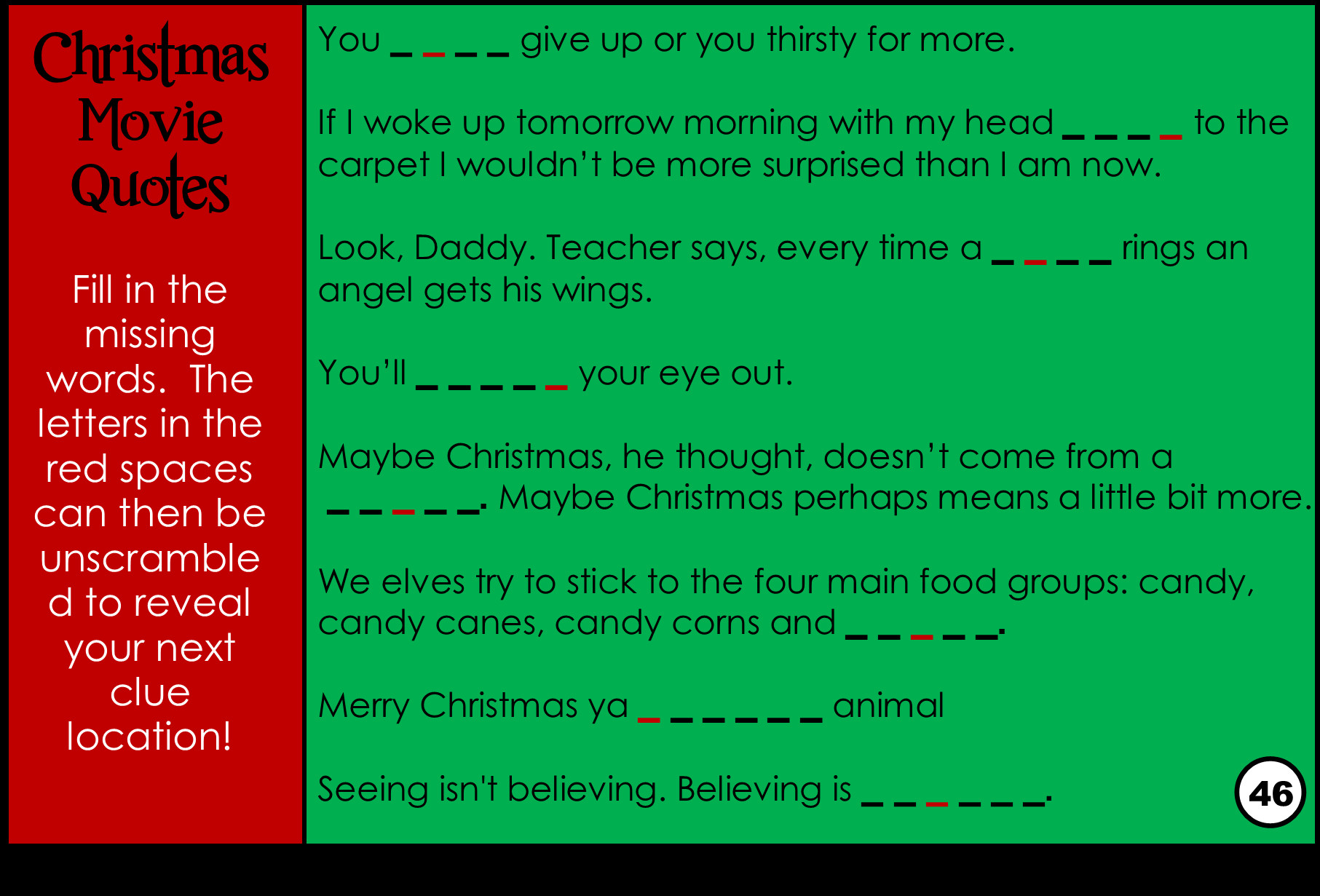 Christmas Movie Quote Game
 Printable Christmas Movie Trivia Game Treasure Hunt