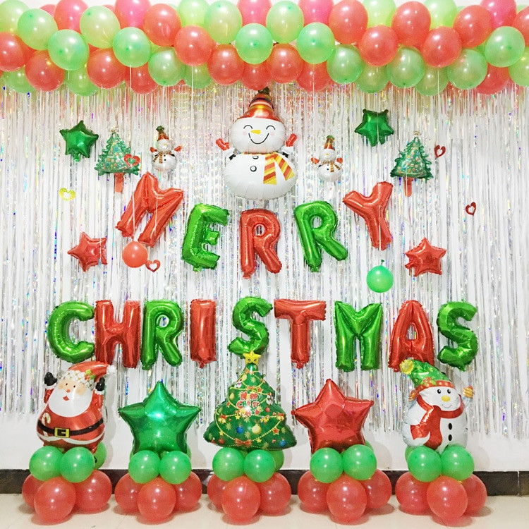 Christmas Party Decorations Ideas
 Foil Baloon Red Green Latex Ballon Christmas Party