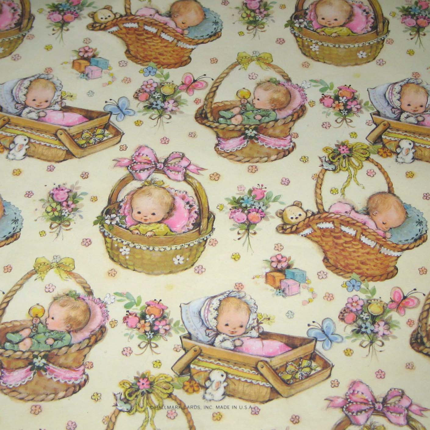 Classic Baby Gifts
 Vintage Wrapping Paper or Gift Wrap with Babies in Baskets by