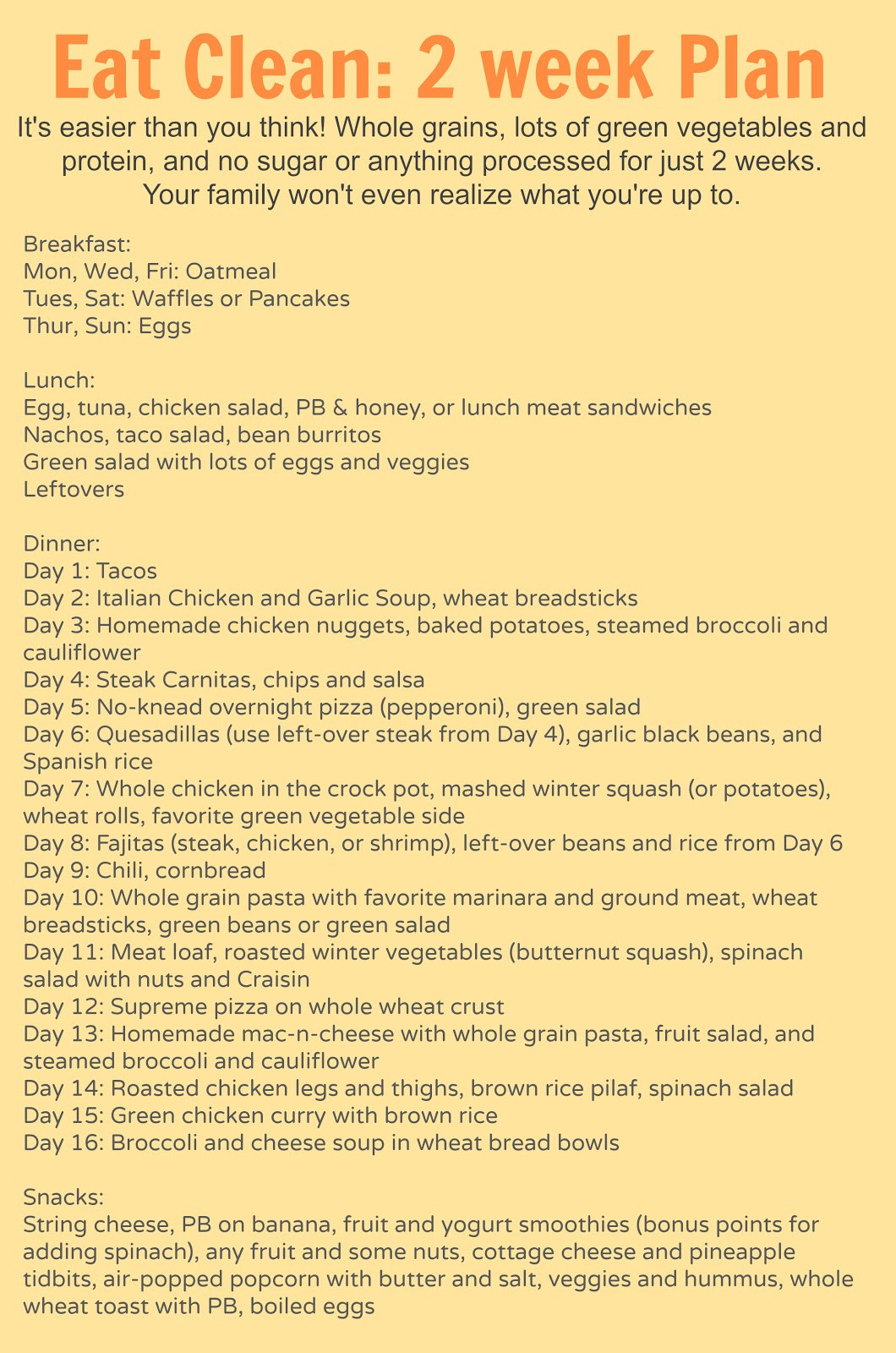 Clean Eating Plan
 "Eat Clean For e Month With Me" Plan
