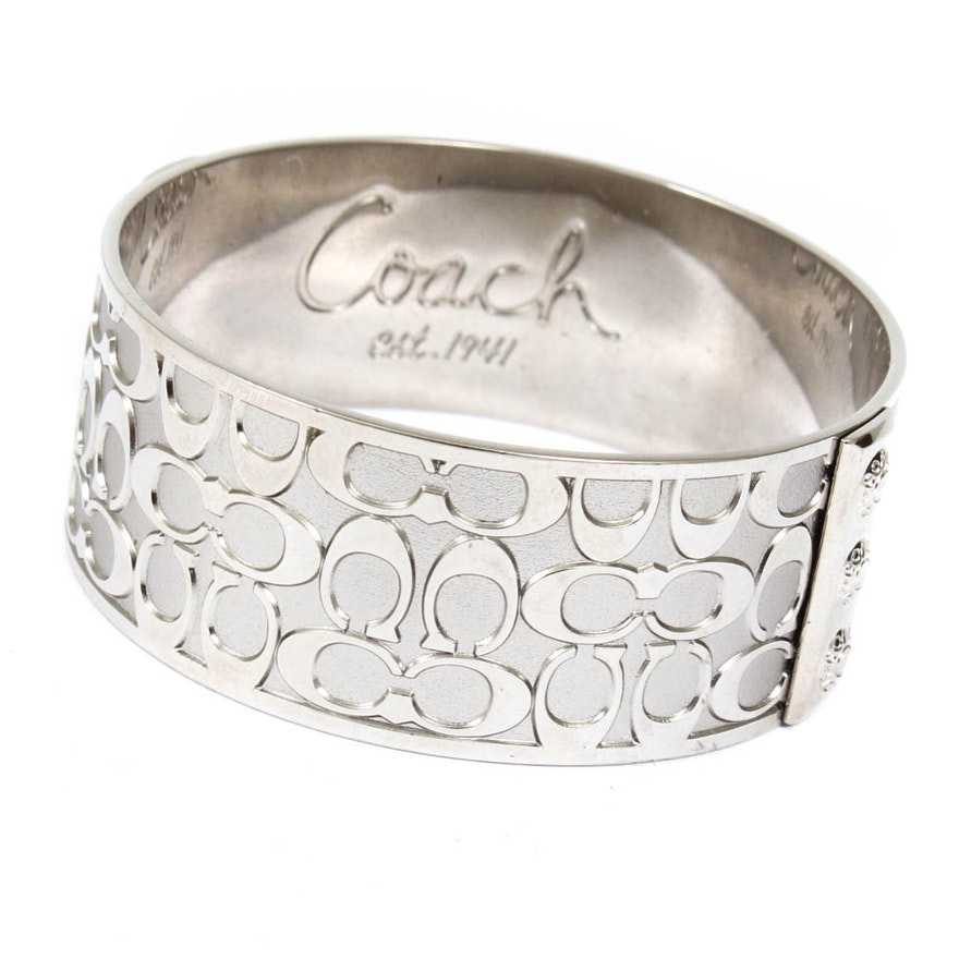 Coach Bangle Bracelet
 Coach Silver Tone Signature Bangle Bracelet