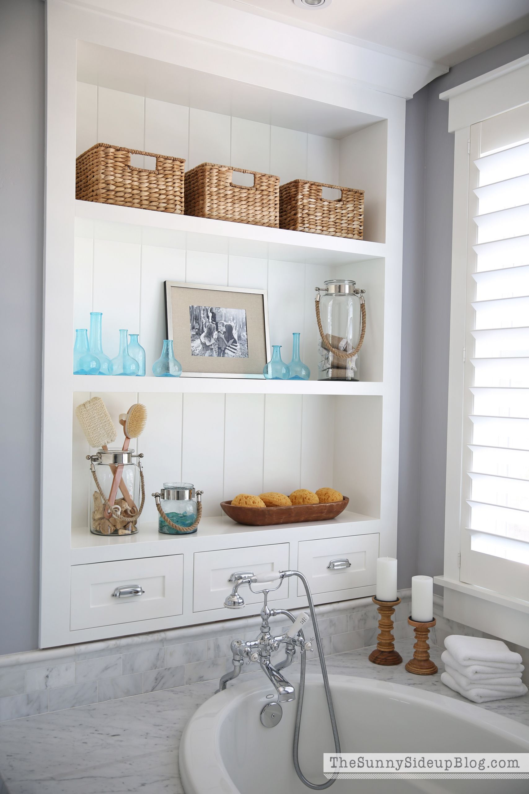 Coastal Bathroom Decor
 Master Bathroom Shelves Tub The Sunny Side Up Blog