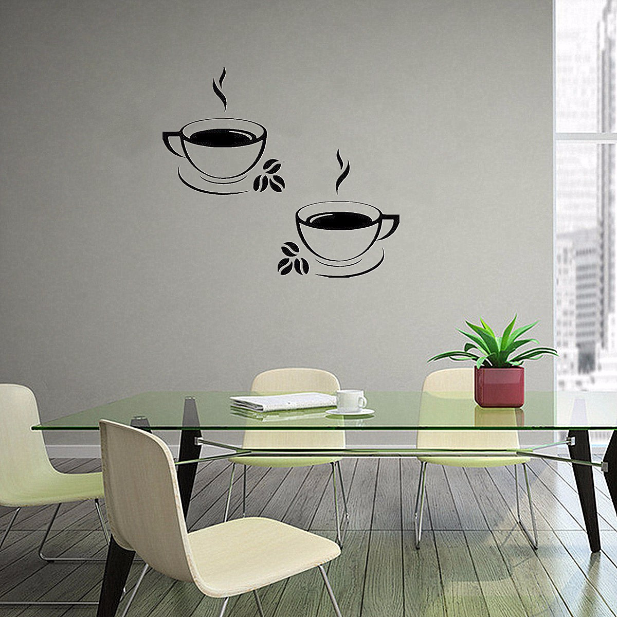 Coffee Wall Decor Kitchen
 2 Coffee Cups Kitchen Wall Stickers wall decoration Art