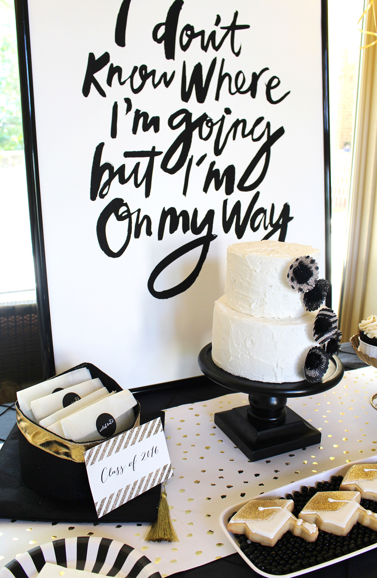 College Graduation Dinner Party Ideas
 Stylish Black White Gold Graduation Party