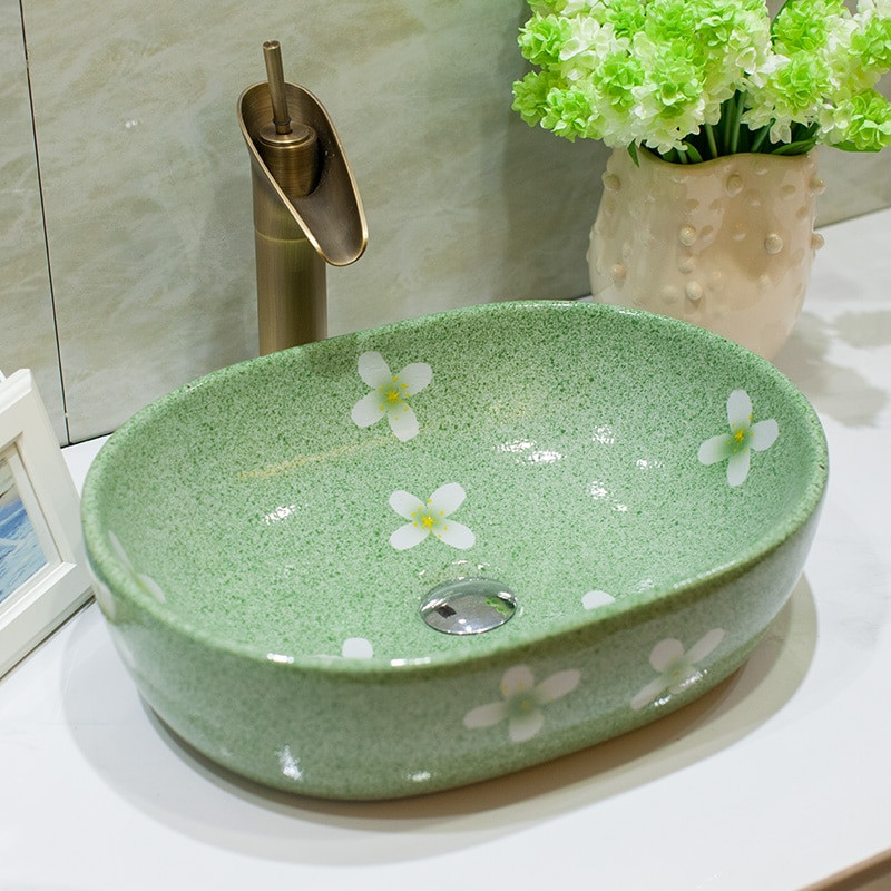 Color Bathroom Sink
 Rectangular Artistic Porcelain oval Ceramic Bathroom Sink