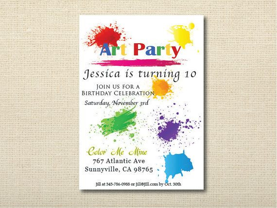 Color Me Mine Birthday Party
 Color Me Mine or Art Party Invitation by abbijodesigns on