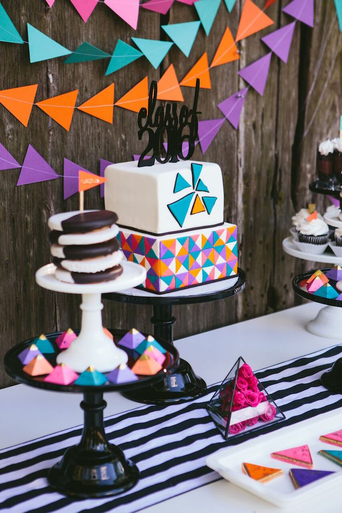 Colorful Graduation Party Ideas
 Kara s Party Ideas Colorful Geometric Graduation Party