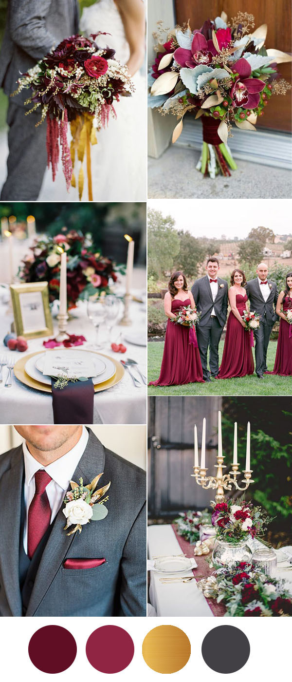 Colorful Weddings
 Six Beautiful Burgundy Wedding Colors In Shades of Gold