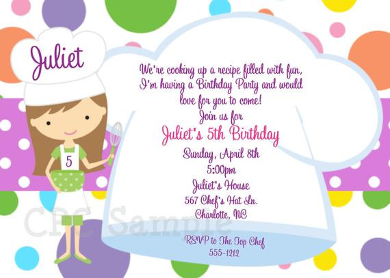 Cooking Birthday Party
 Cooking Party Invitation Baking Birthday Invitations