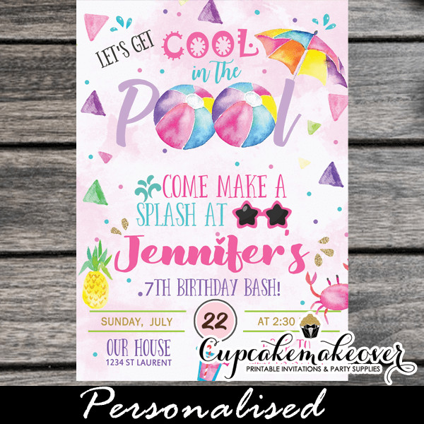 Cool Birthday Invitations
 Cool Pool Party Invitations Girls Summer Water Bash